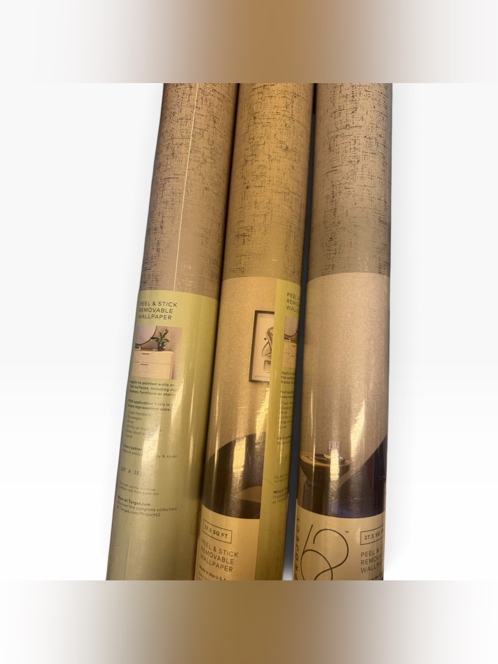 New 3 rolls Weave Peel & Stick Project 62 Wallpaper Gray Silver Metallic